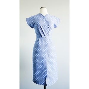 Shabby Apple Polka Blues Pencil Dress w/ POCKETS